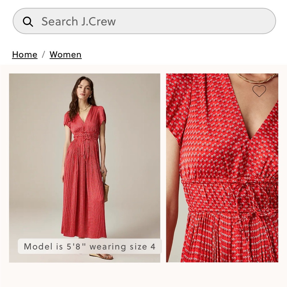 J. Crew vintage red Pleated tie-waist dress in luster georgette Dress NWT
